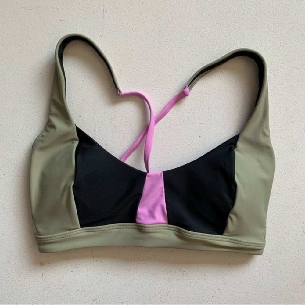 Prana Tulum Bikini Top Size Small Black Color Block Olive Green Black Lilac NWT